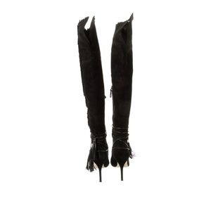 Authentic Carolina Herrera Suede Fringe Trim Accent Boots